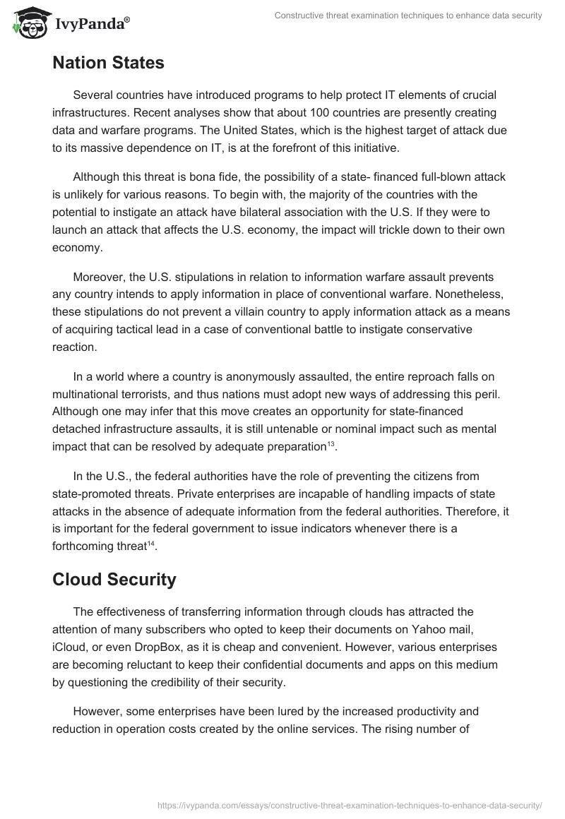 Constructive threat examination techniques to enhance data security. Page 5
