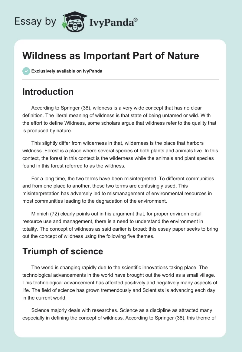 Wildness as Important Part of Nature. Page 1