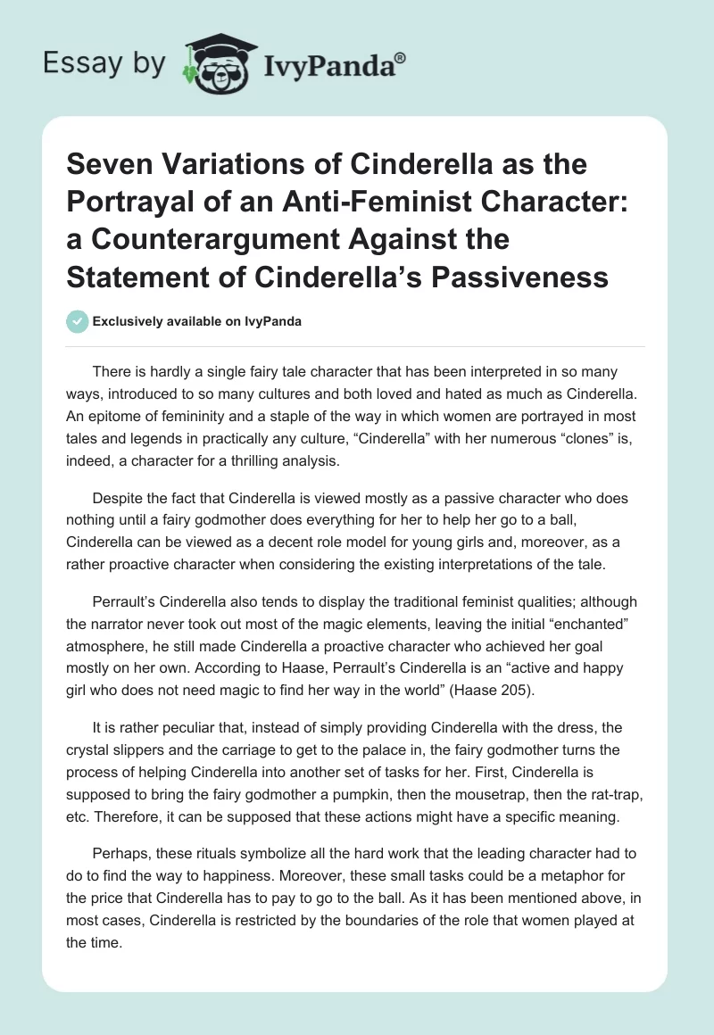 Seven Variations of Cinderella as the Portrayal of an Anti-Feminist Character: a Counterargument Against the Statement of Cinderella’s Passiveness. Page 1