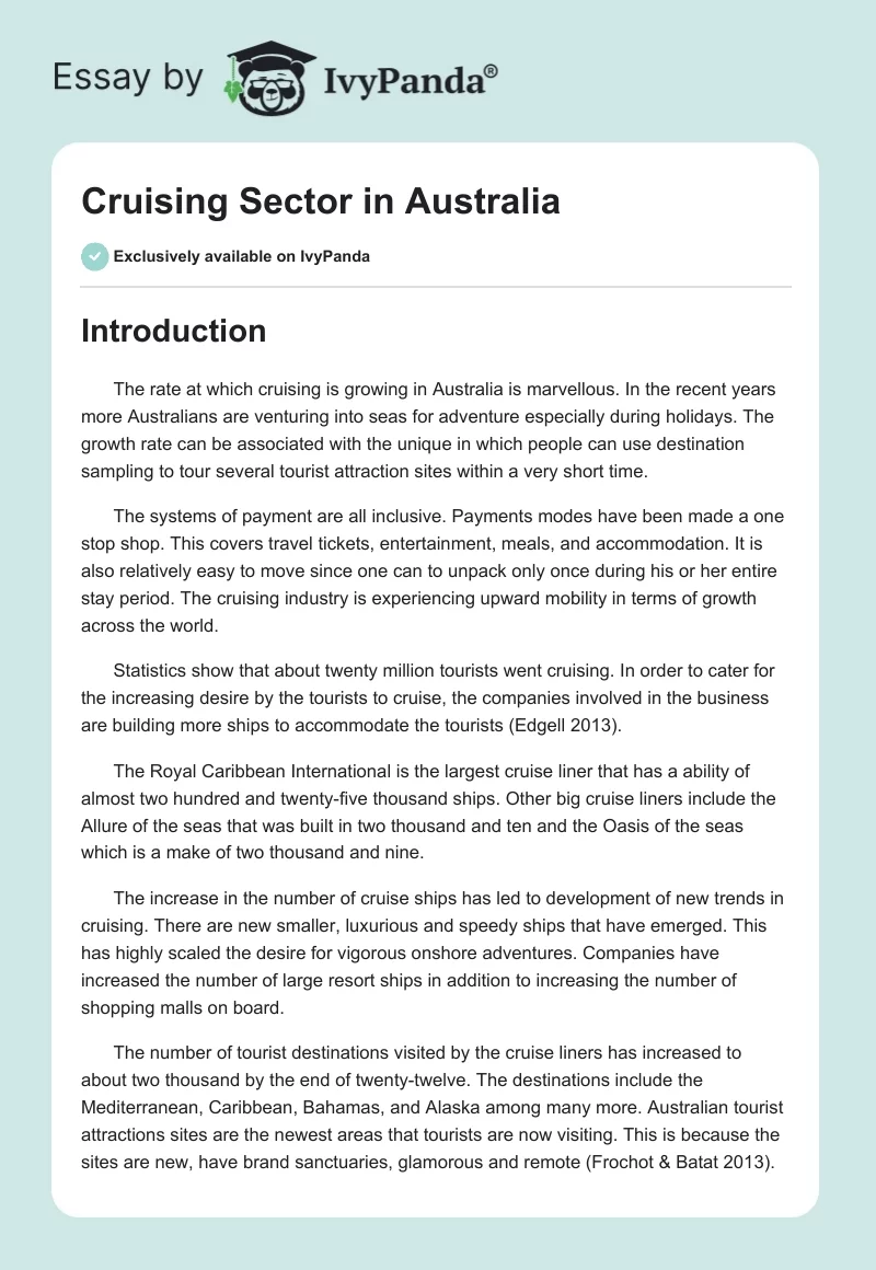 Cruising Sector in Australia. Page 1