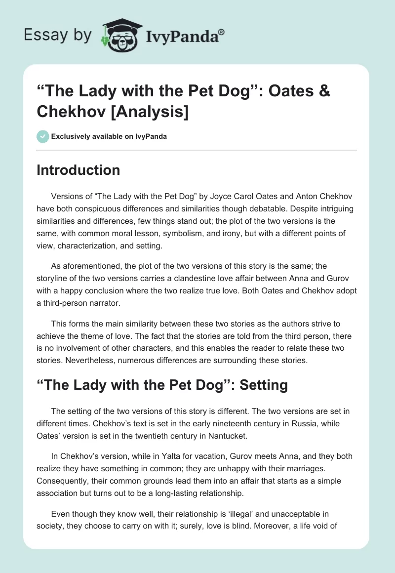 “The Lady with the Pet Dog”: Oates & Chekhov [Analysis]. Page 1