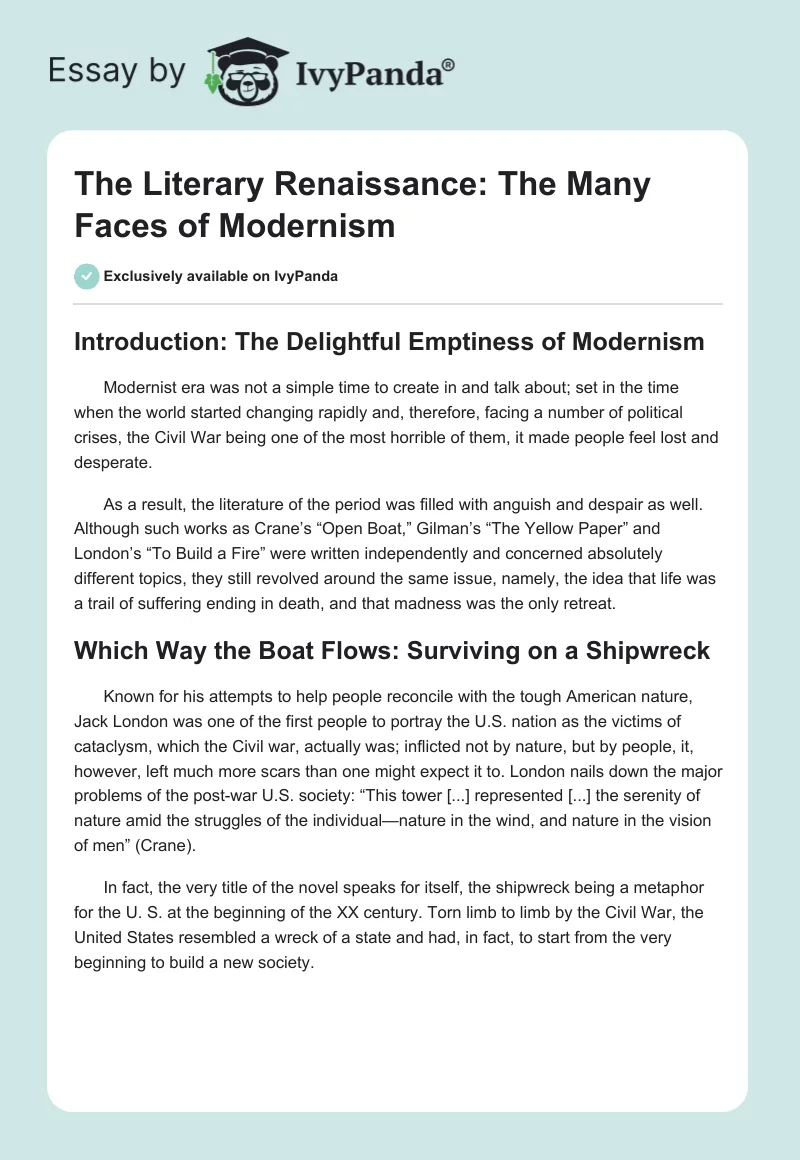The Literary Renaissance: The Many Faces of Modernism. Page 1