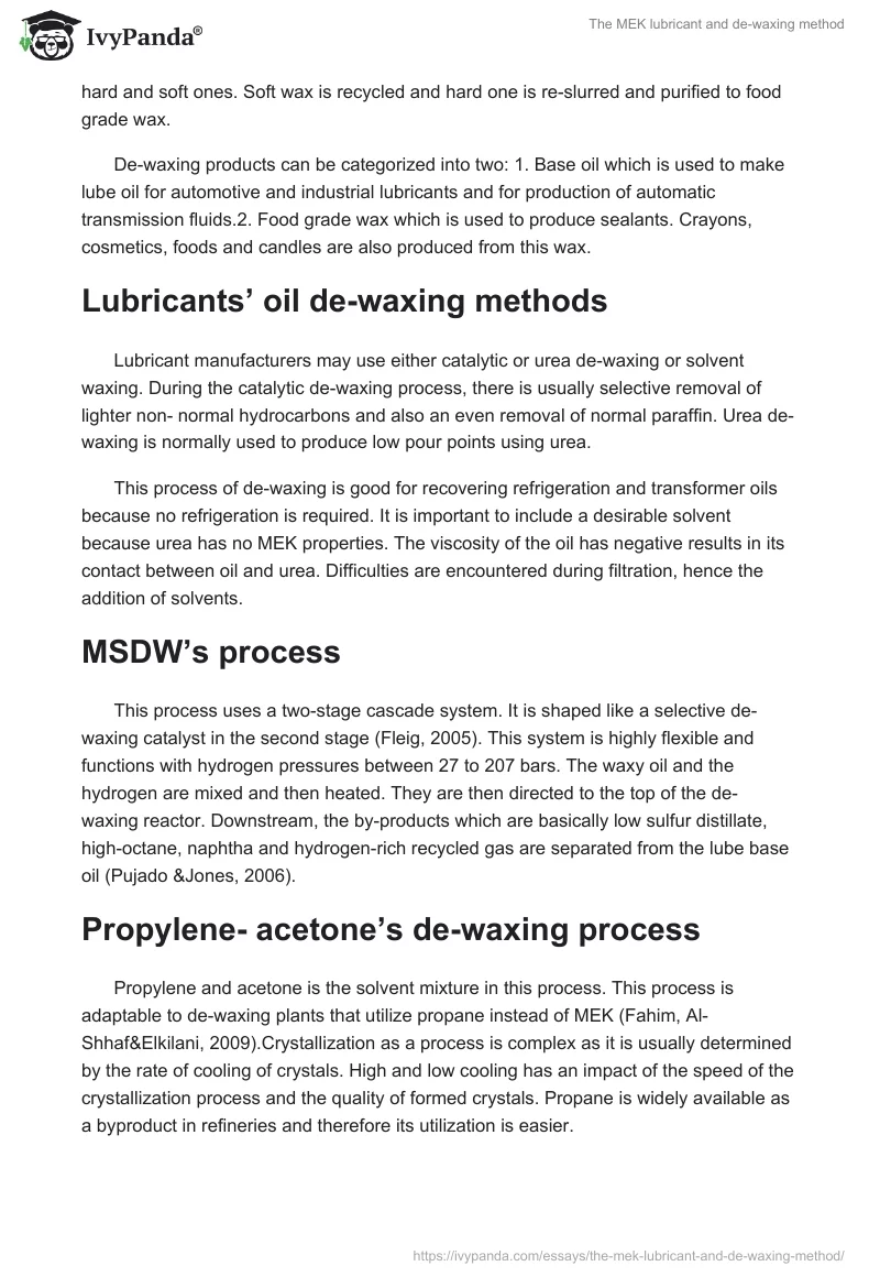 The MEK lubricant and de-waxing method. Page 2