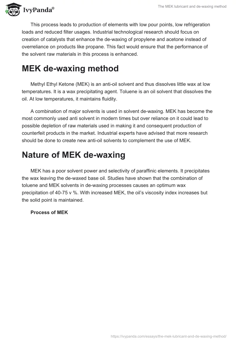 The MEK lubricant and de-waxing method. Page 3