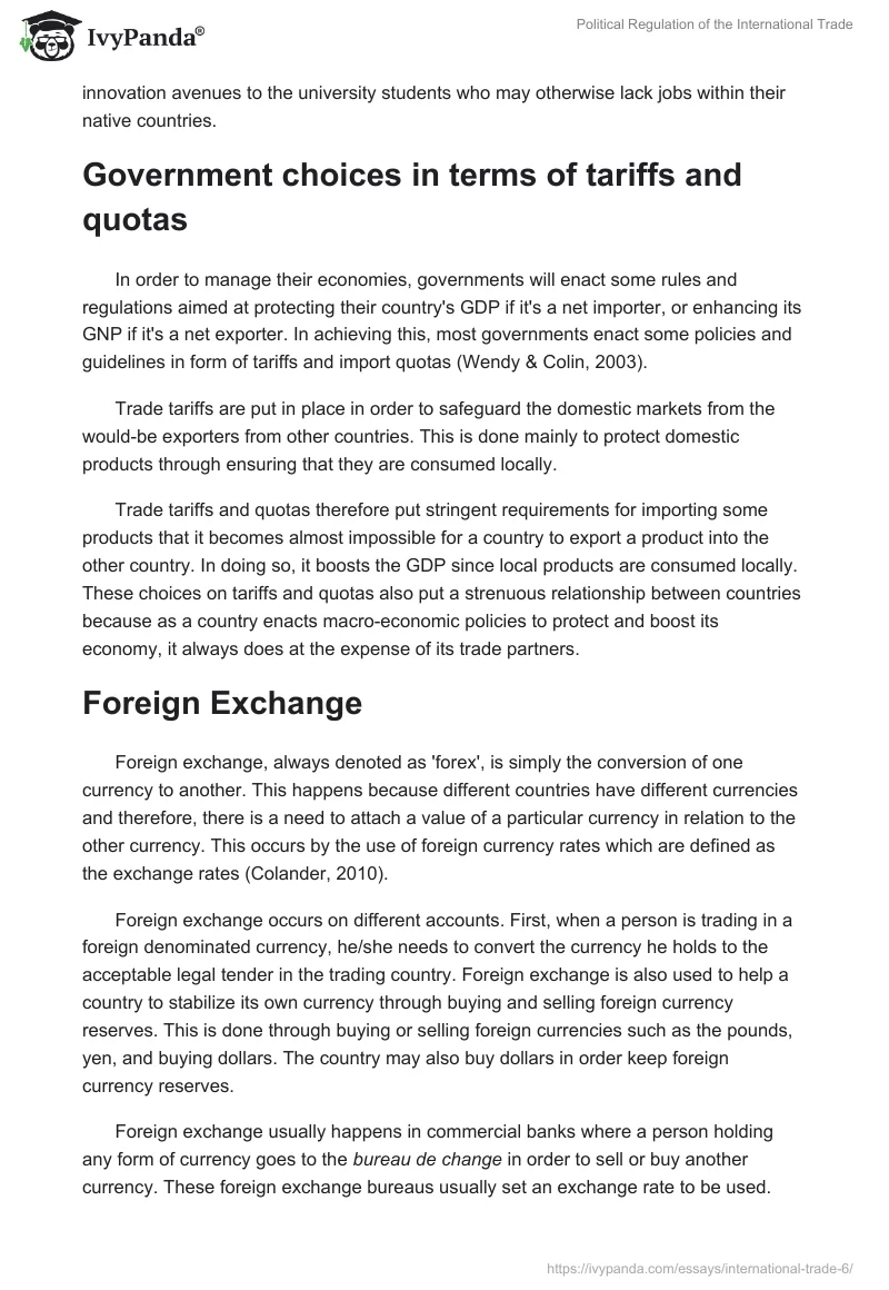 Political Regulation of the International Trade. Page 2