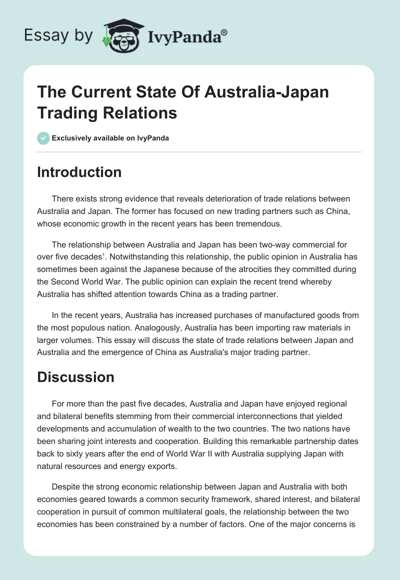 The Current State of Australia-Japan Trading Relations. Page 1