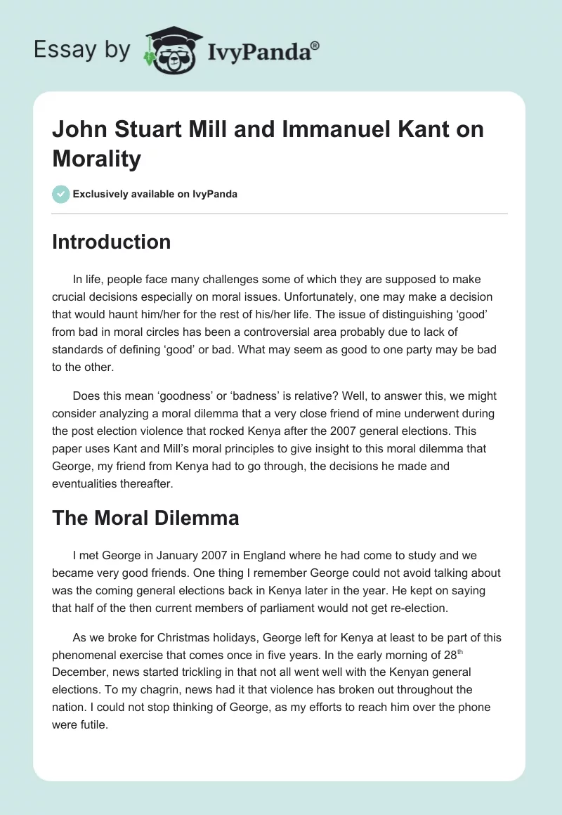 John Stuart Mill and Immanuel Kant on Morality. Page 1