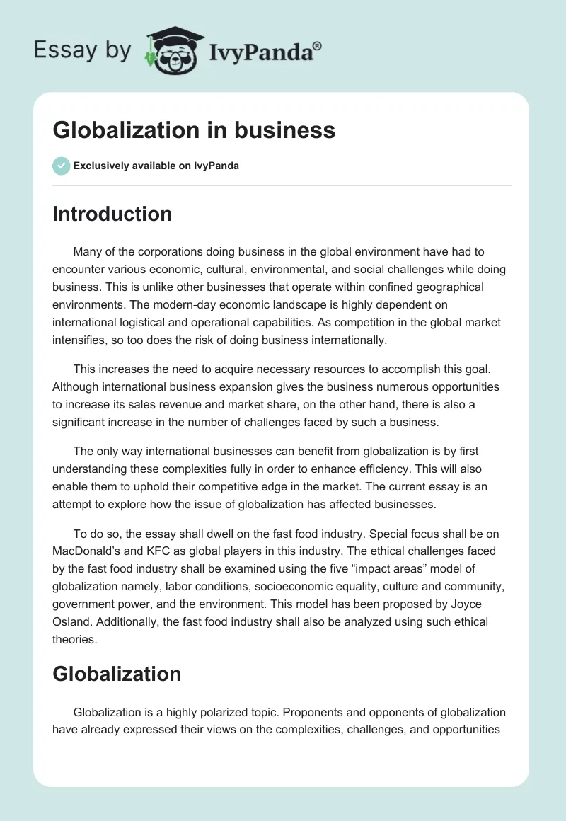 Globalization in business. Page 1