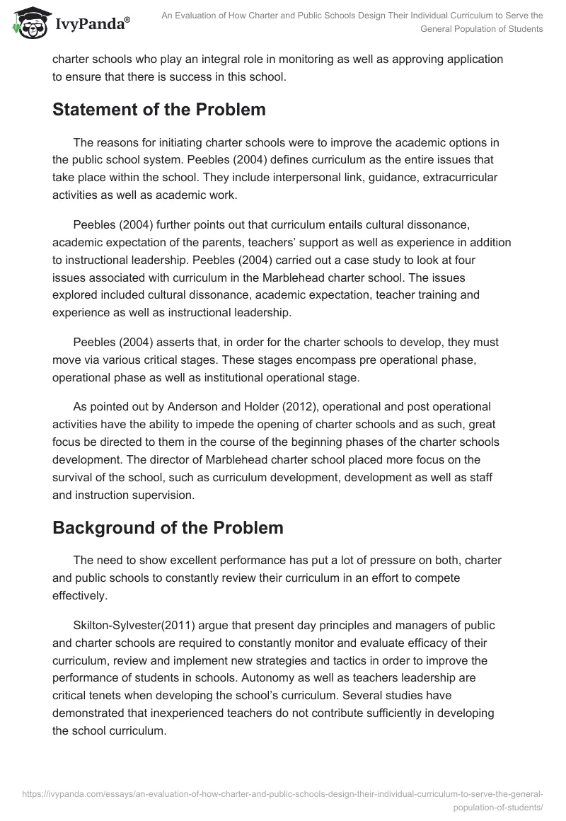 An Evaluation of How Charter and Public Schools Design Their Individual Curriculum to Serve the General Population of Students. Page 2