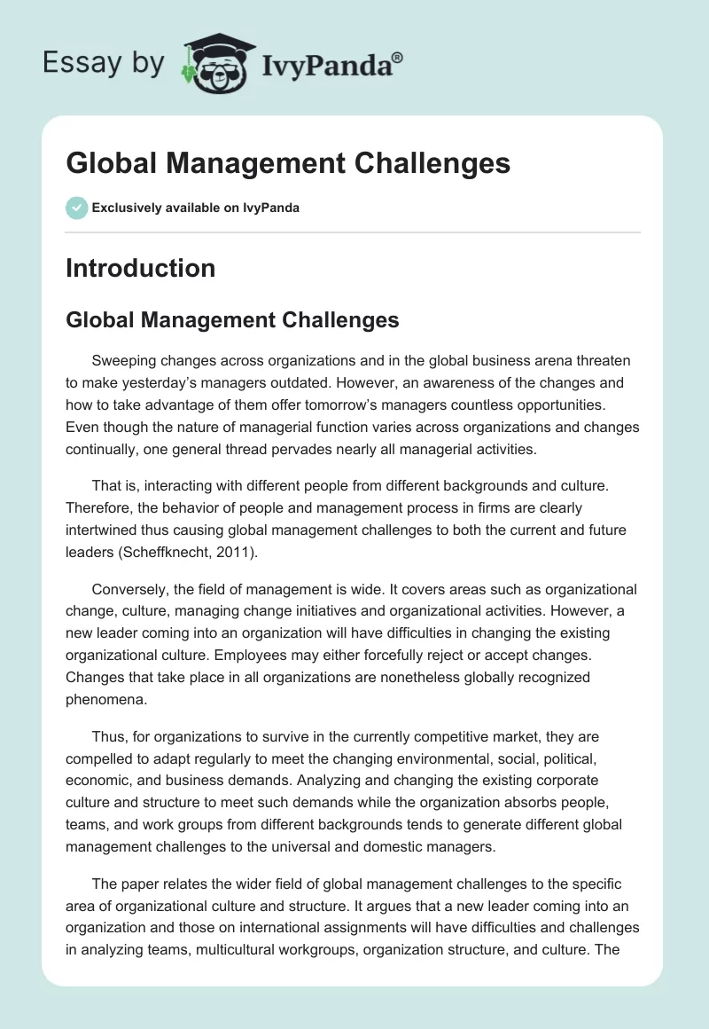 Global Management Challenges. Page 1