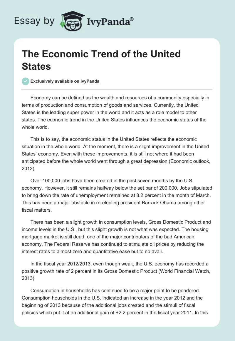 The Economic Trend of the United States. Page 1