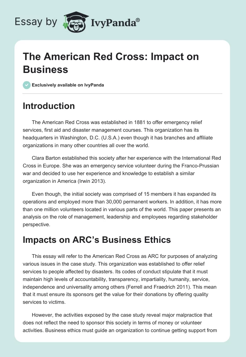 The American Red Cross: Impact on Business. Page 1
