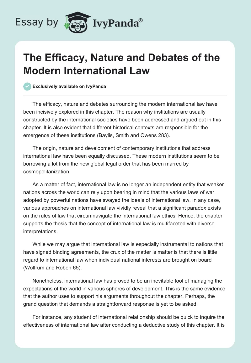 The Efficacy, Nature and Debates of the Modern International Law. Page 1