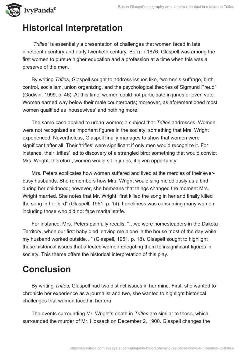 Susan Glaspell’s Biography and Historical Context in Relation to Trifles. Page 3
