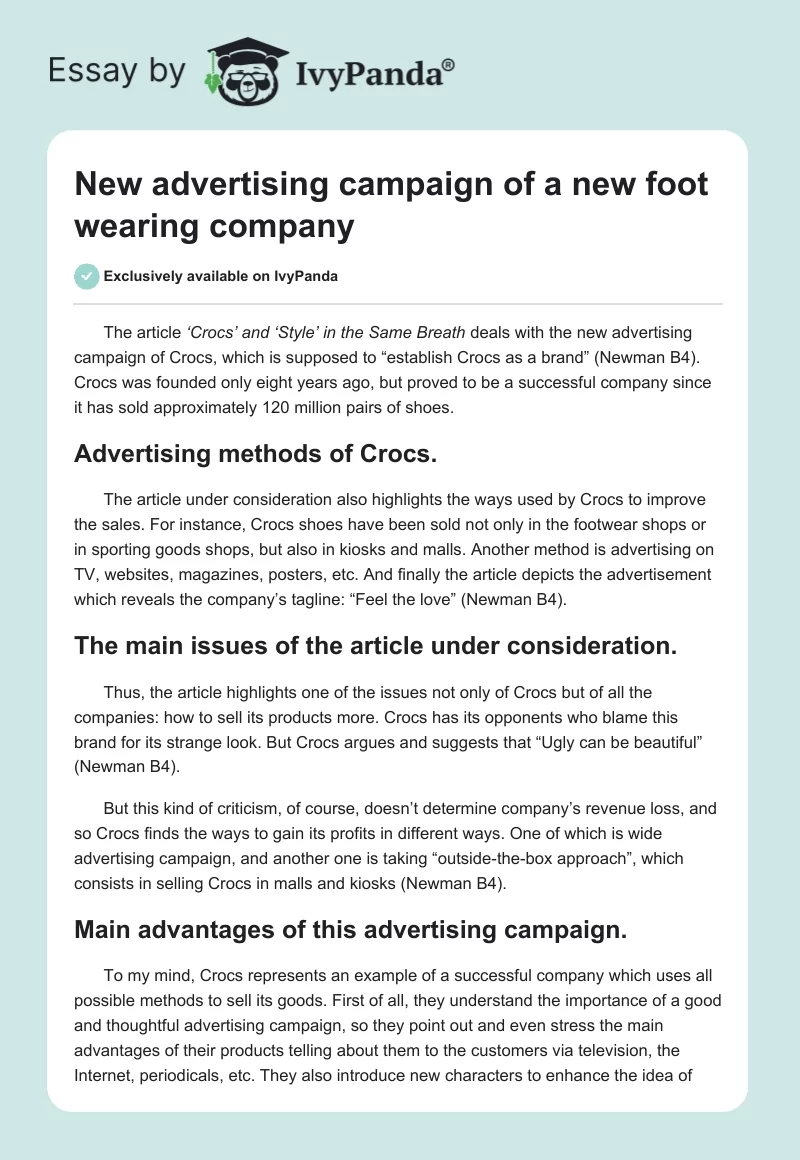 New Advertising Campaign of Crocs Company. Page 1