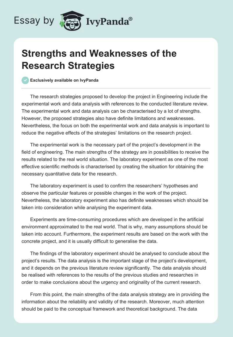 Strengths and Weaknesses of the Research Strategies. Page 1