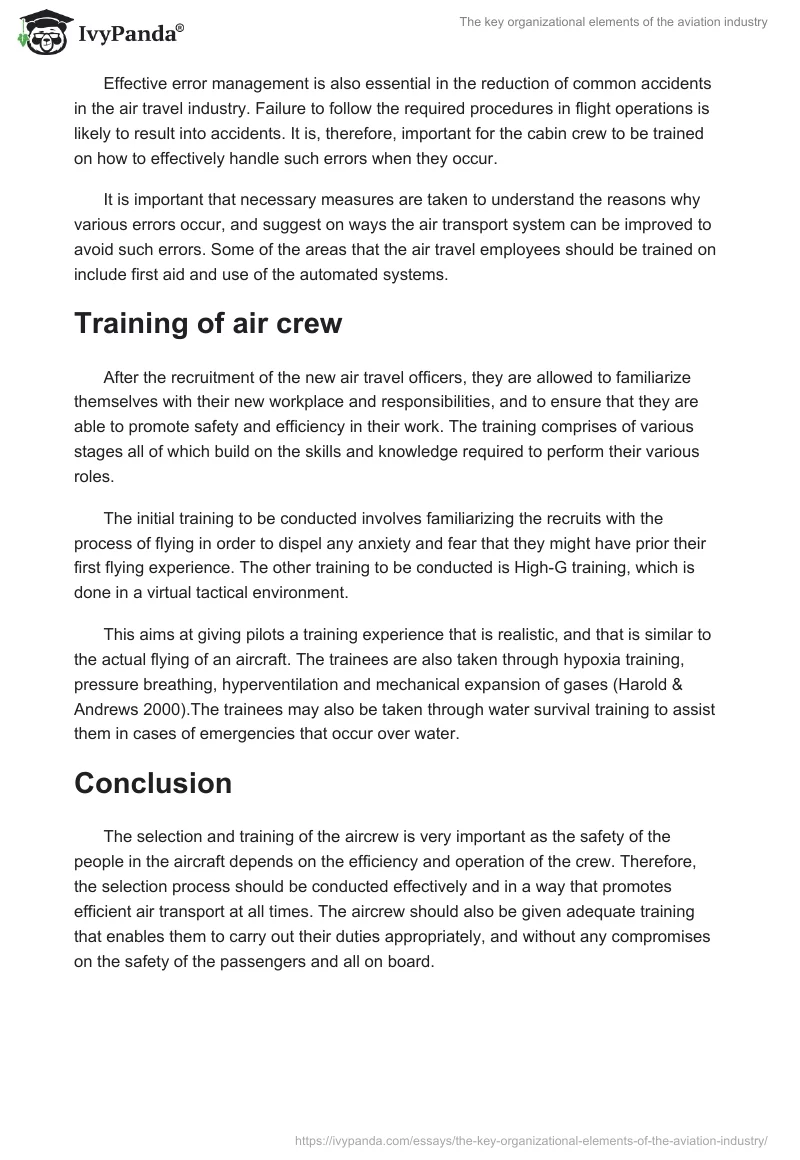 The Key Organizational Elements of the Aviation Industry. Page 2