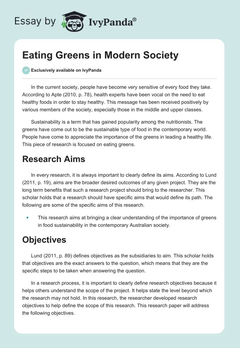Eating Greens in Modern Society. Page 1