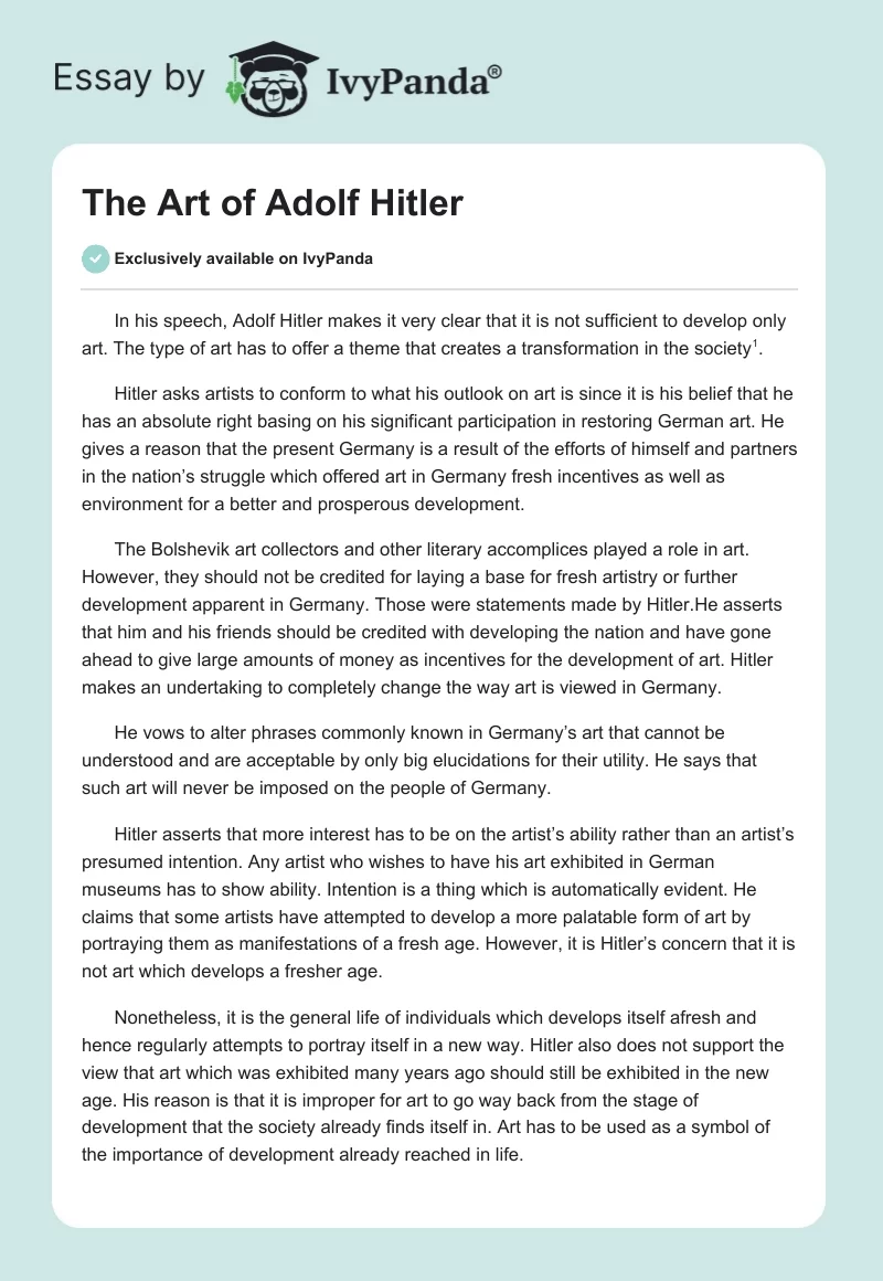 The Art of Adolf Hitler. Page 1