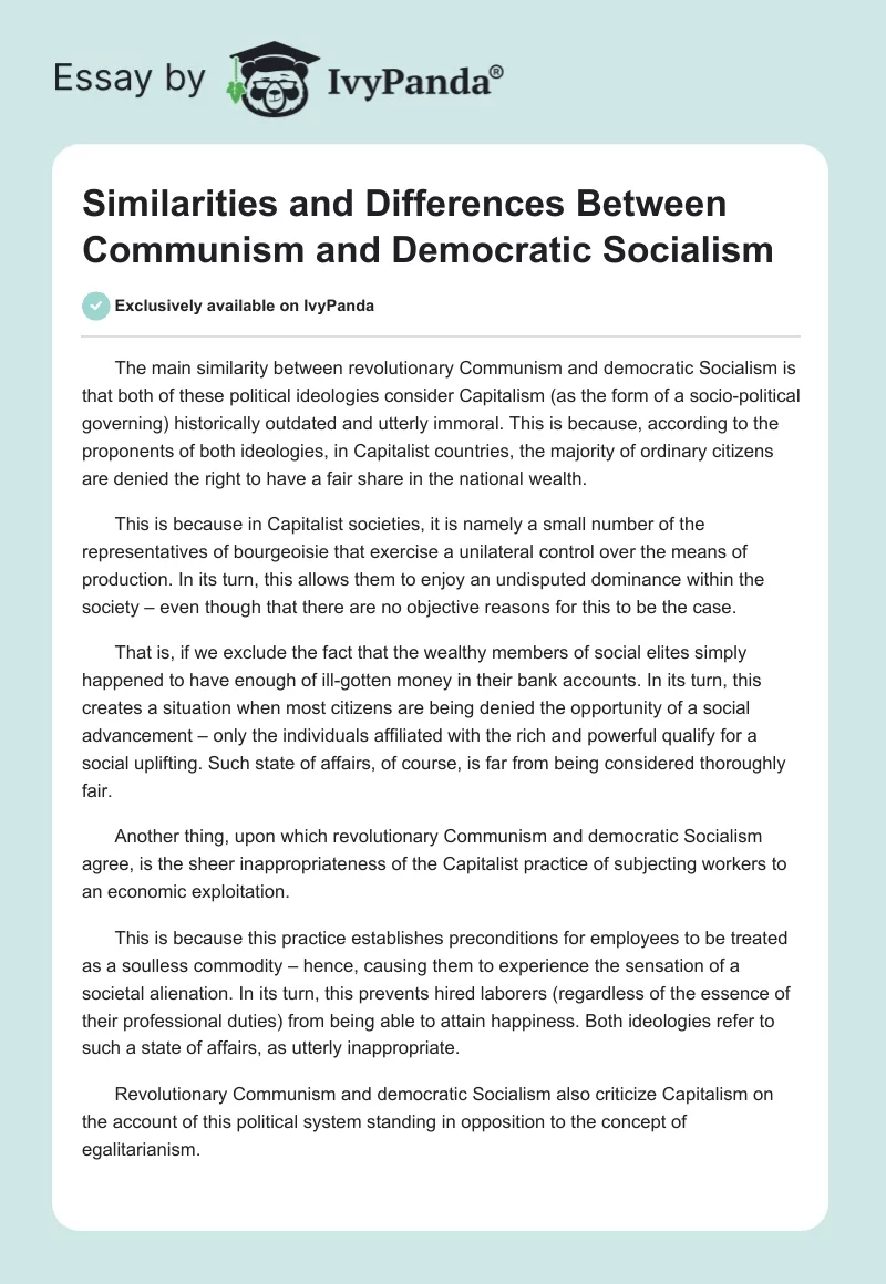 Similarities and Differences Between Communism and Democratic Socialism. Page 1