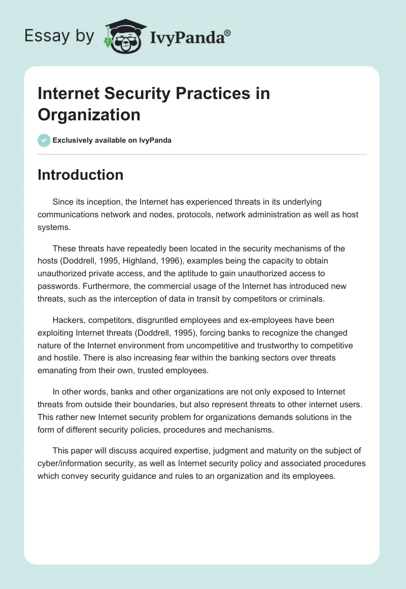 Internet Security Practices in Organization. Page 1