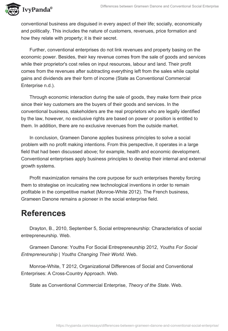 Differences between Grameen Danone and Conventional Social Enterprise. Page 4