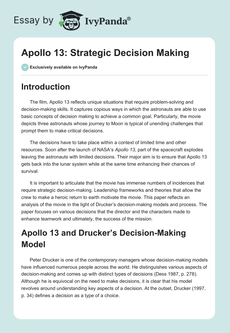 Apollo 13: Strategic Decision Making. Page 1