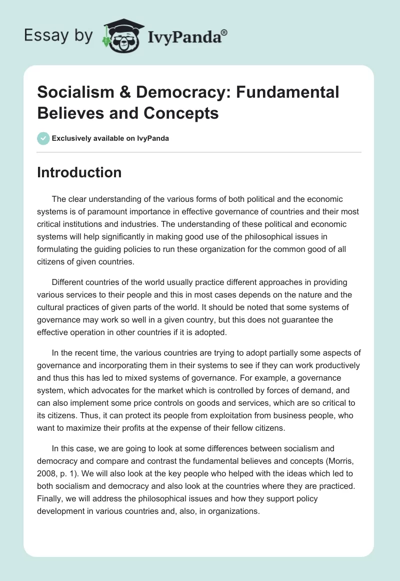 Socialism & Democracy: Fundamental Believes and Concepts. Page 1
