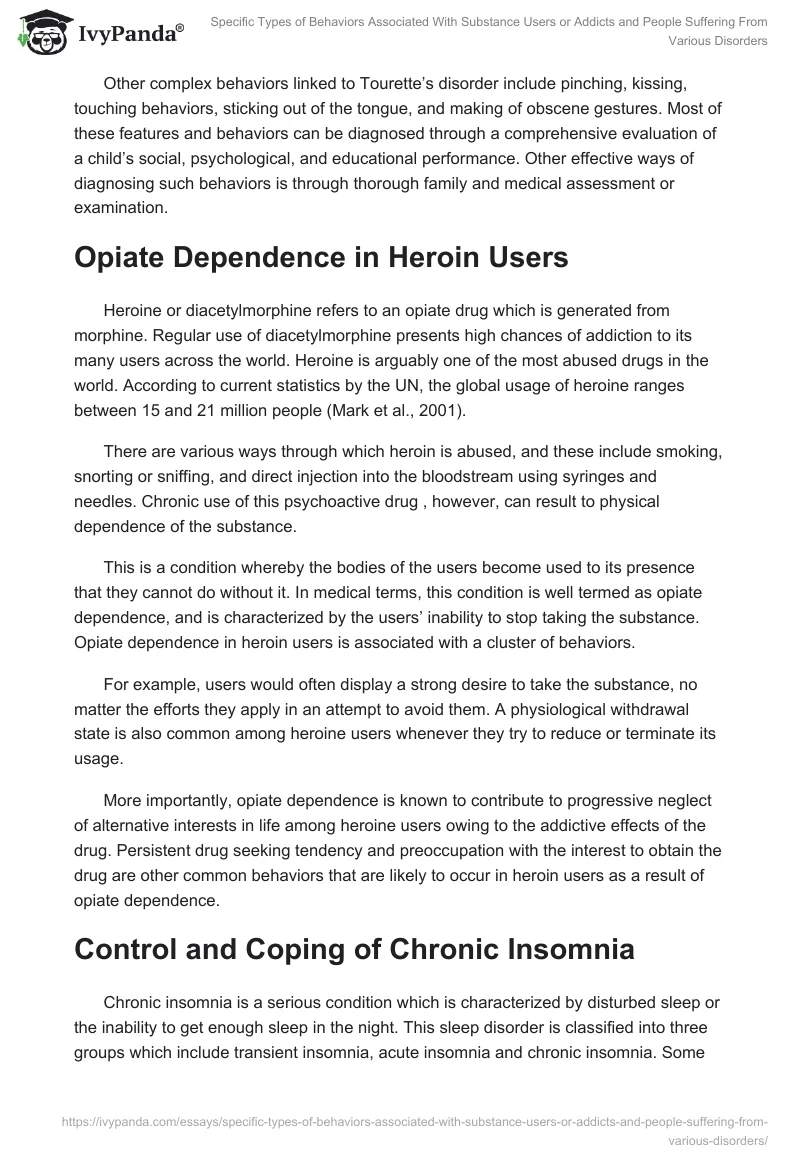 Specific Types of Behaviors Associated With Substance Users or Addicts and People Suffering From Various Disorders. Page 3
