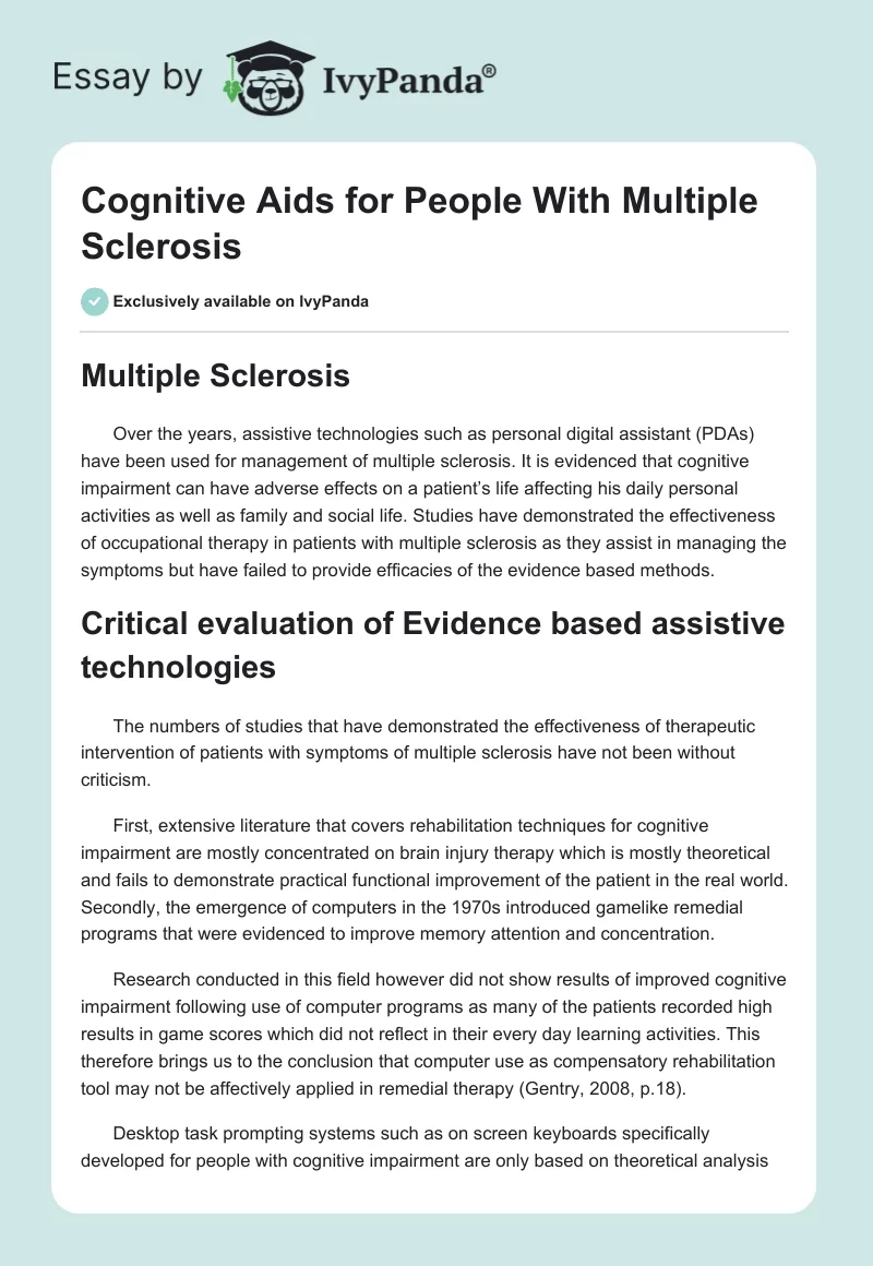 Cognitive Aids for People With Multiple Sclerosis. Page 1