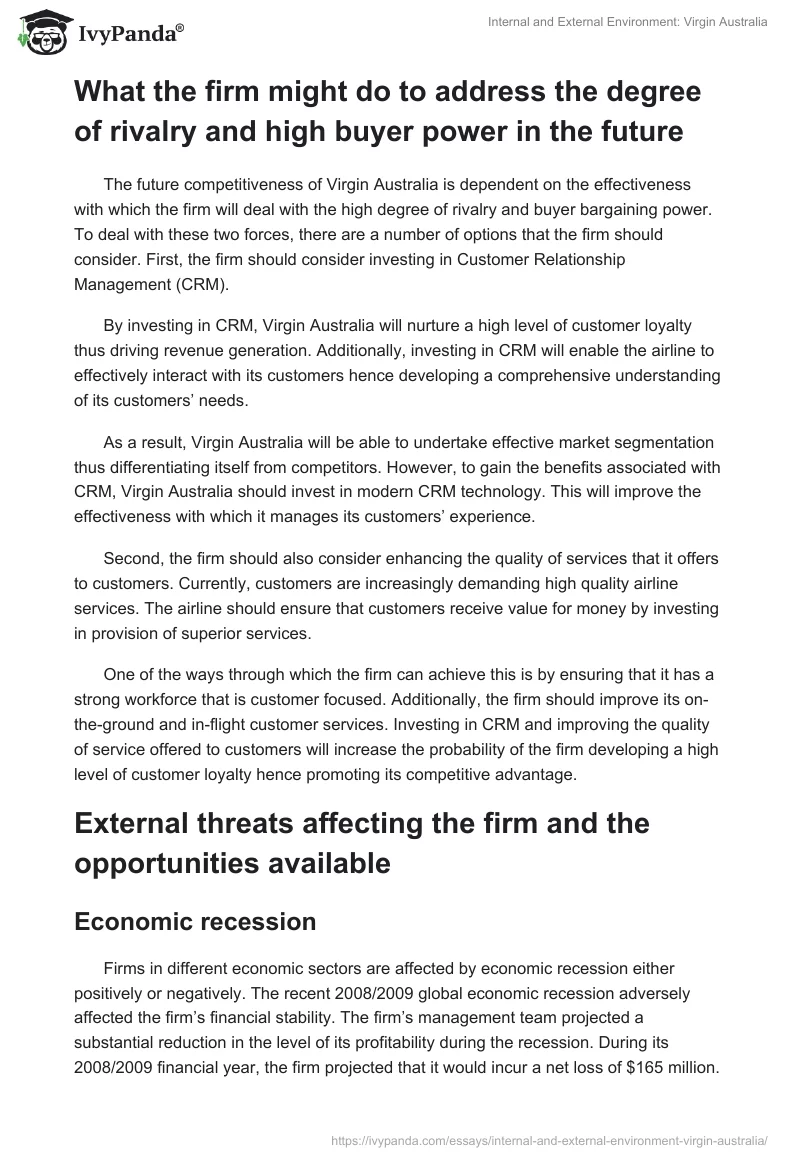 Internal and External Environment: Virgin Australia. Page 3