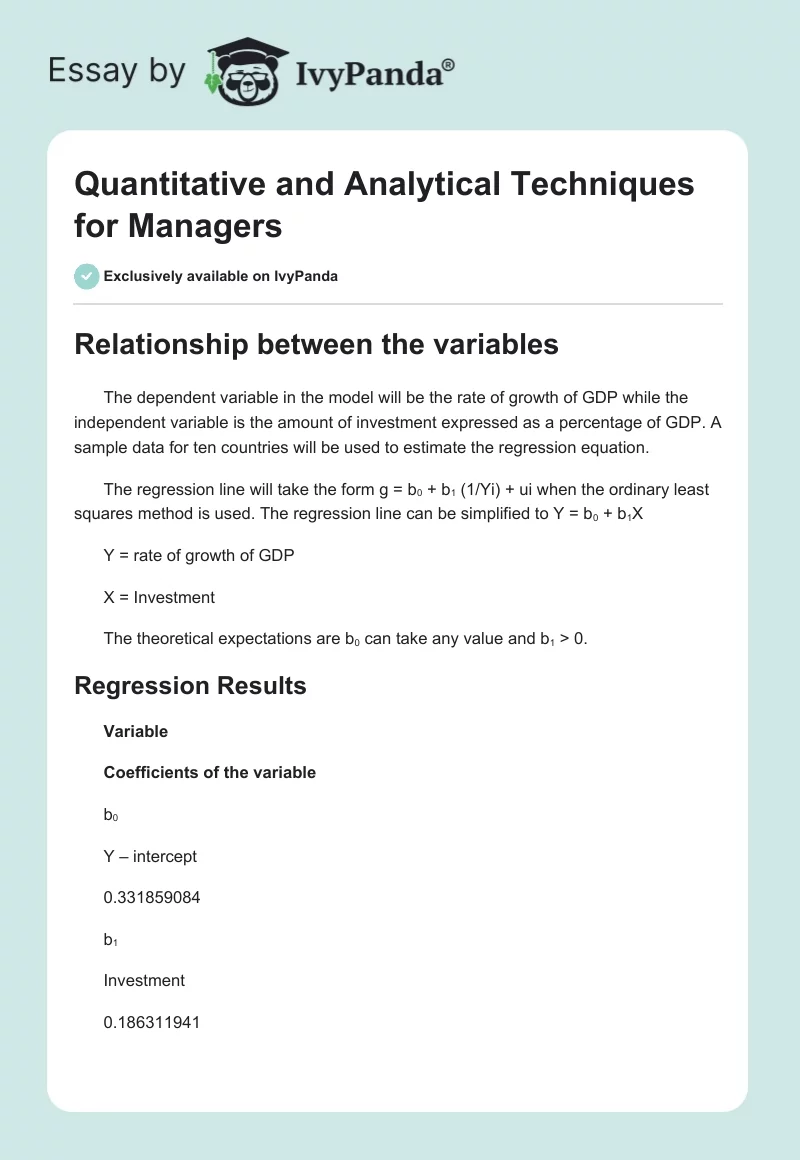 Quantitative and Analytical Techniques for Managers. Page 1