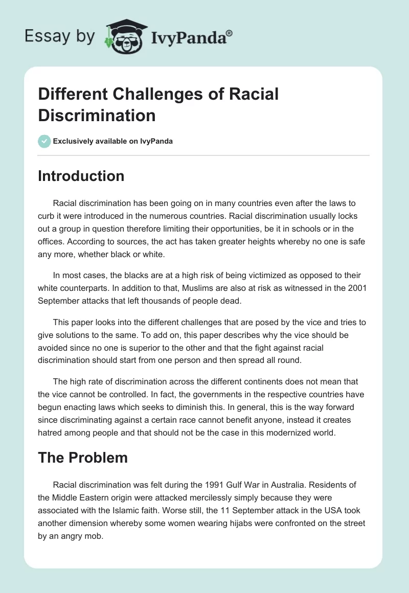 Different Challenges of Racial Discrimination. Page 1