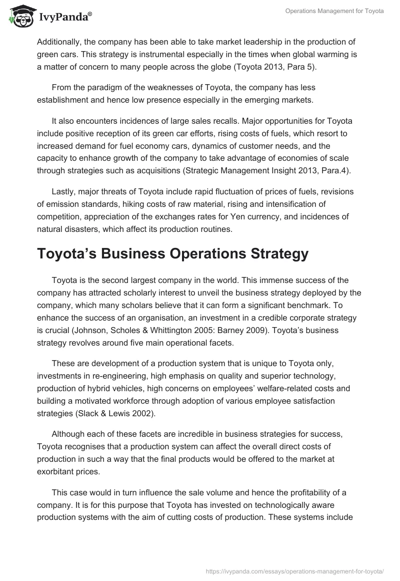 Operations Management Case Study: Toyota. Page 2