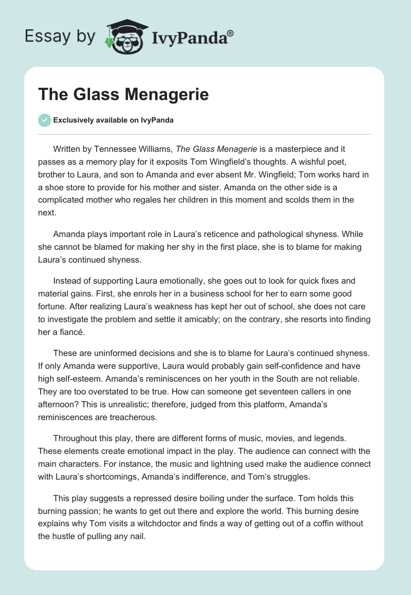 The Glass Menagerie. Page 1