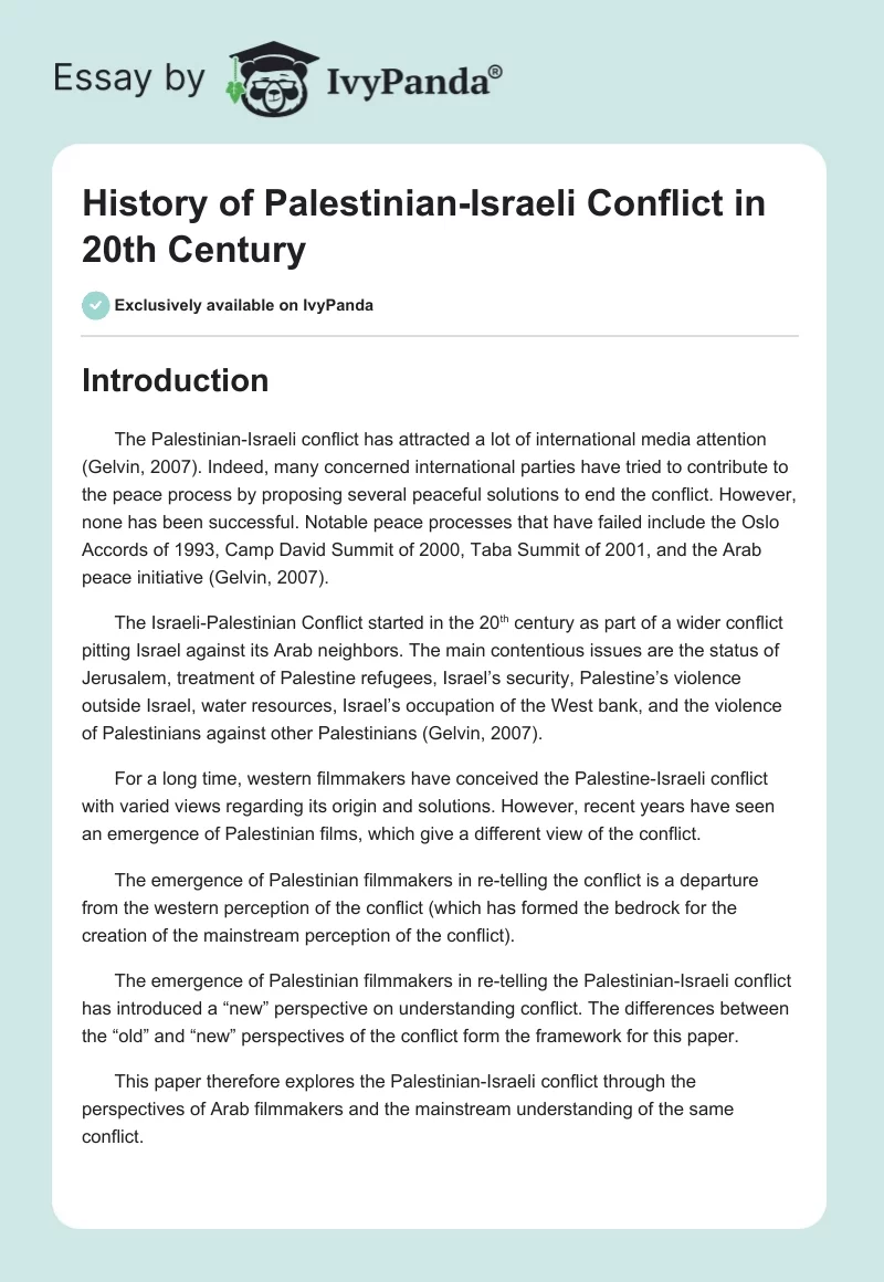History of Palestinian-Israeli Conflict in 20th Century. Page 1