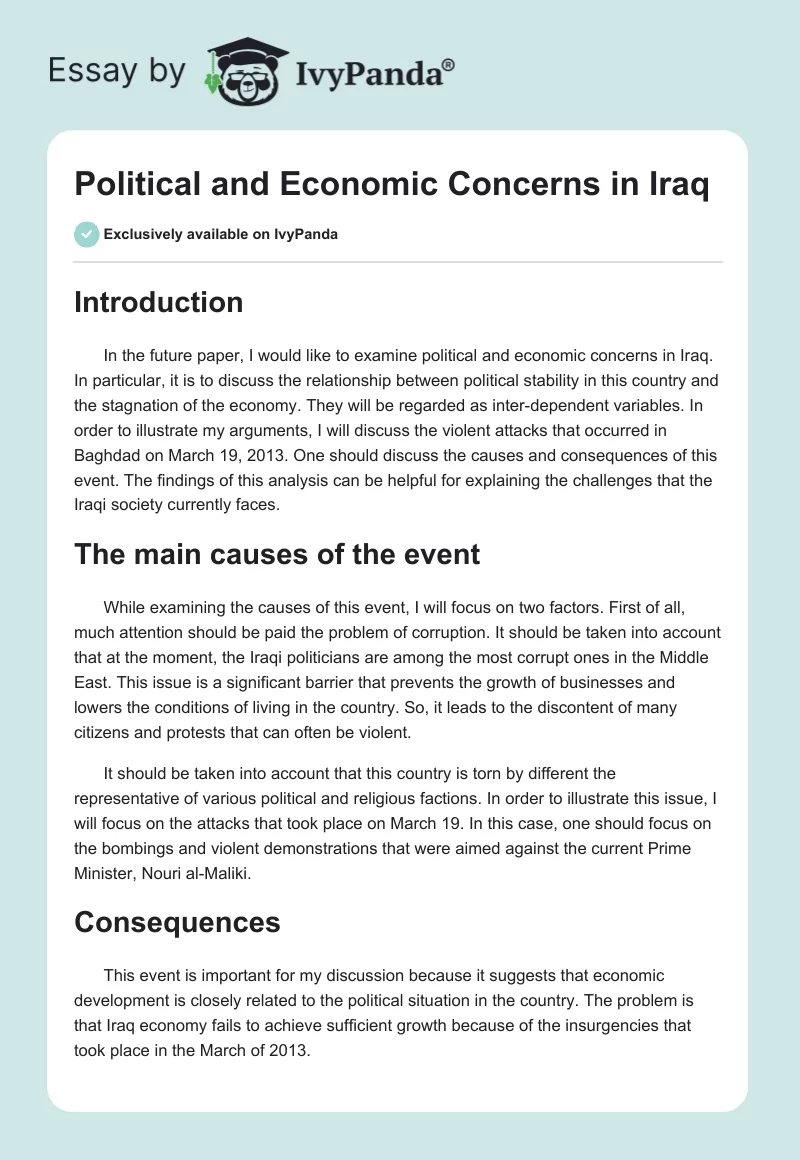 Political and Economic Concerns in Iraq. Page 1
