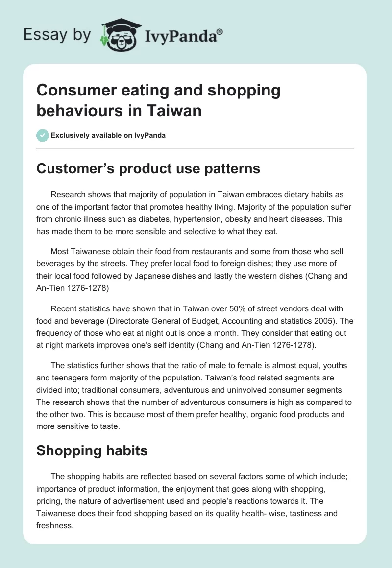 Consumer eating and shopping behaviours in Taiwan. Page 1