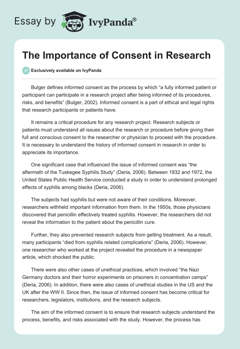 The Importance of Consent in Research. Page 1