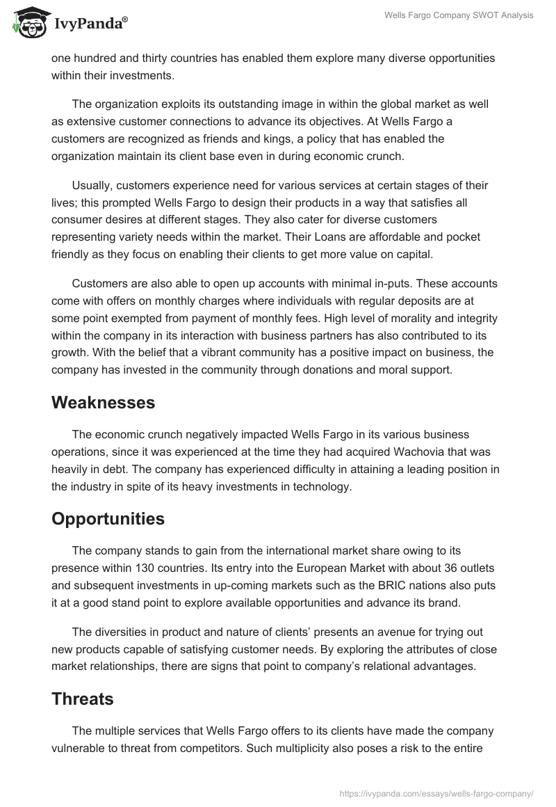 Wells Fargo Company SWOT Analysis. Page 2