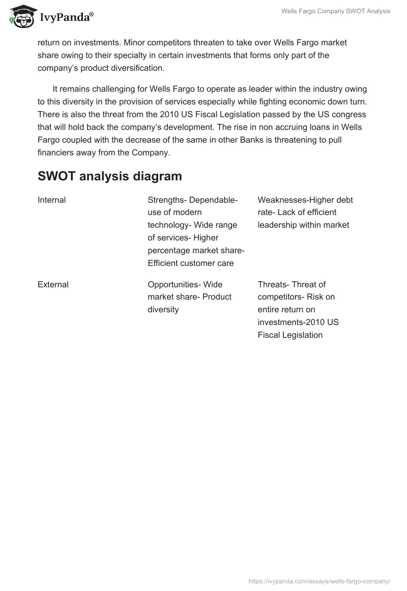 Wells Fargo Company SWOT Analysis. Page 3