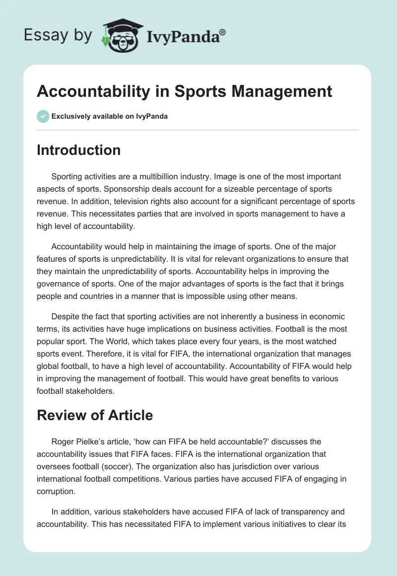 Accountability in Sports Management. Page 1