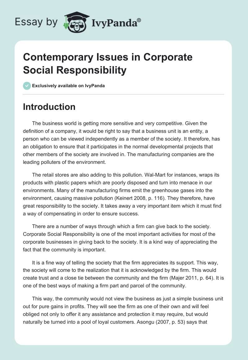 Contemporary Issues in Corporate Social Responsibility. Page 1