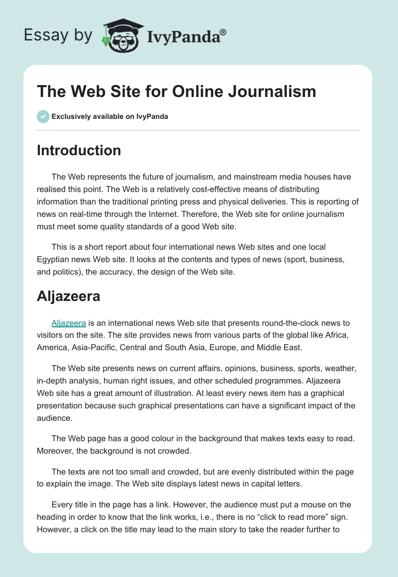 The Web Site for Online Journalism. Page 1