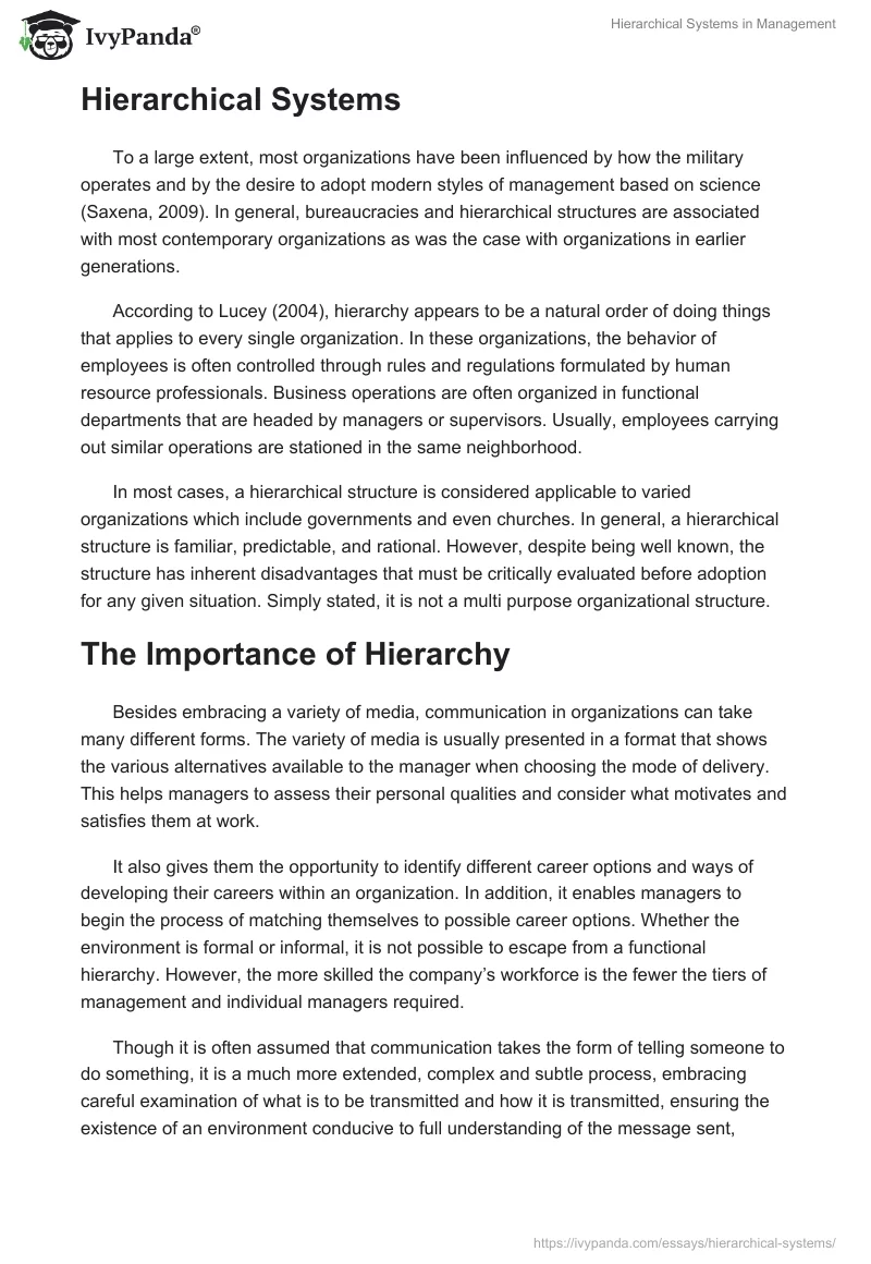 Hierarchical Systems in Management. Page 2