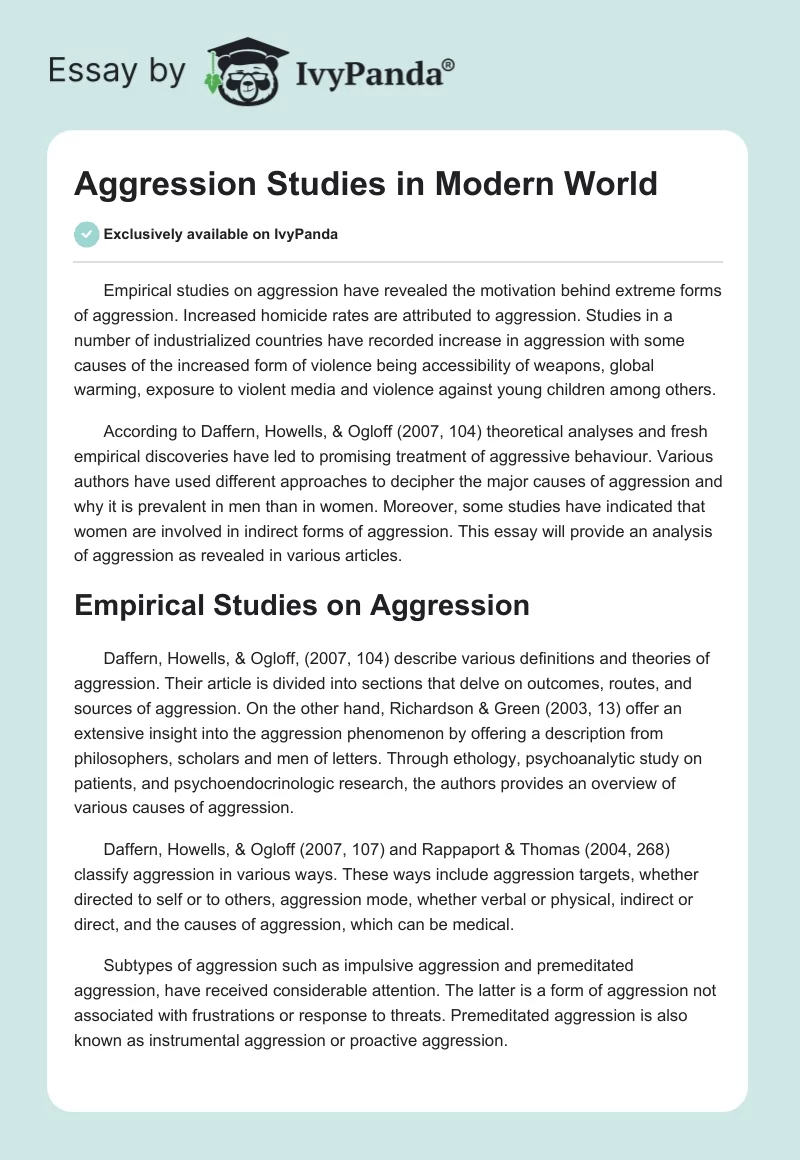 Aggression Studies in Modern World. Page 1