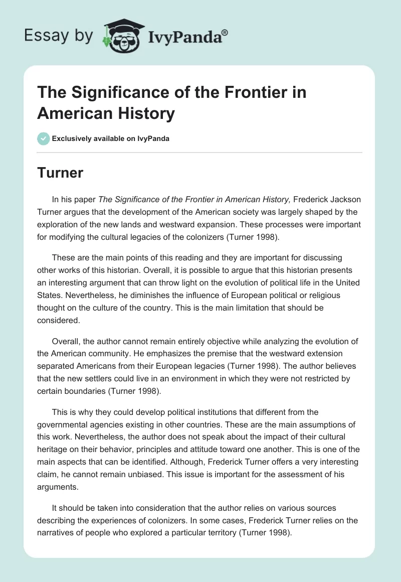 The Significance of the Frontier in American History. Page 1