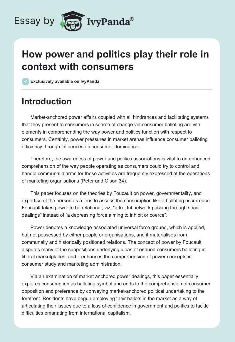 How power and politics play their role in context with consumers. Page 1