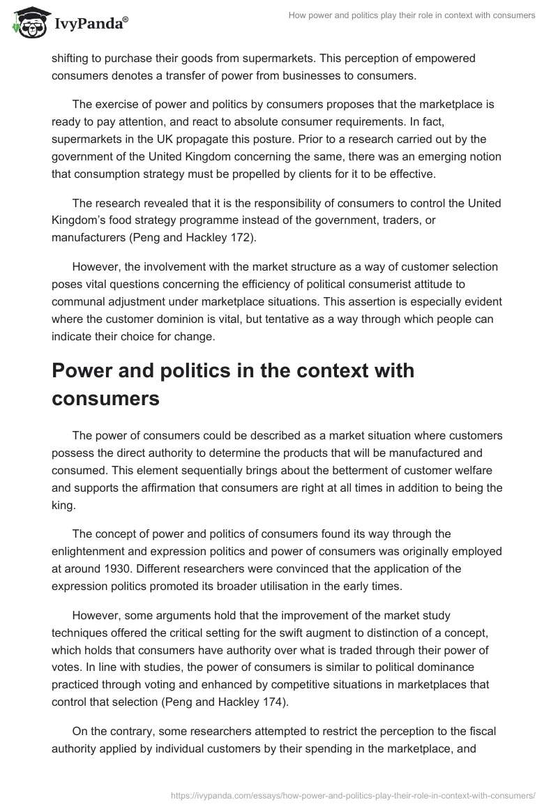 How power and politics play their role in context with consumers. Page 5