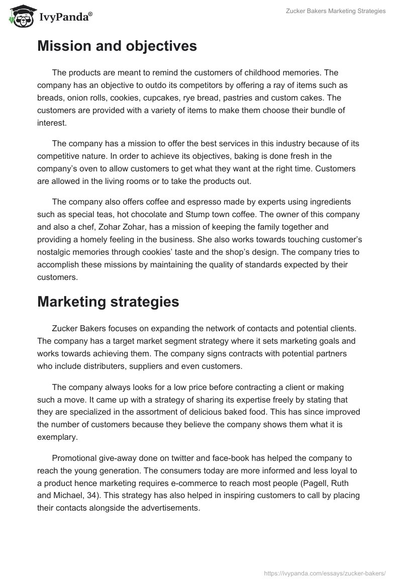 Zucker Bakers Marketing Strategies. Page 2